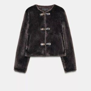ZARA FAUX FUR JACKET WITH FIREMAN CLASP